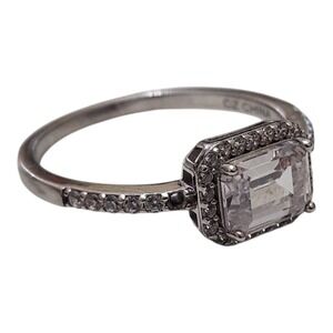 JCM 925 Sterling Silver Emerald Cut CZ Halo Ring Size 11